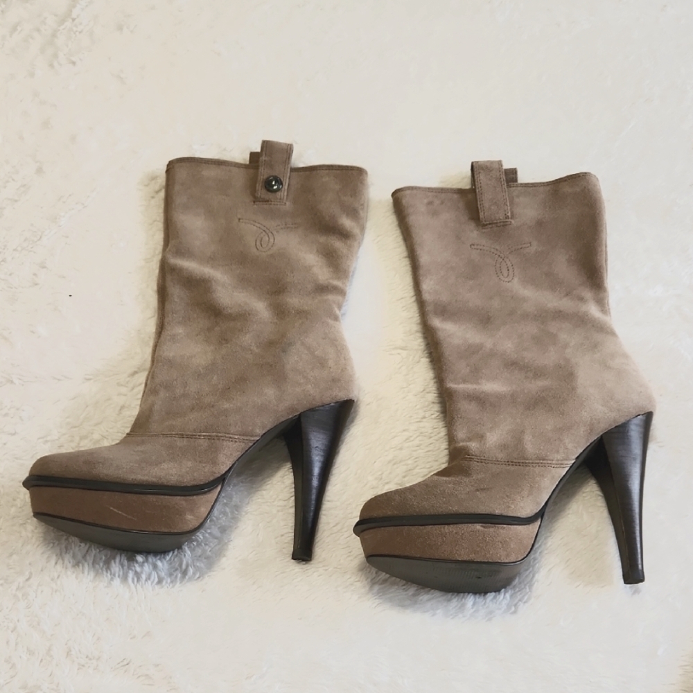 Women's Tan Suede High Heel Boots
